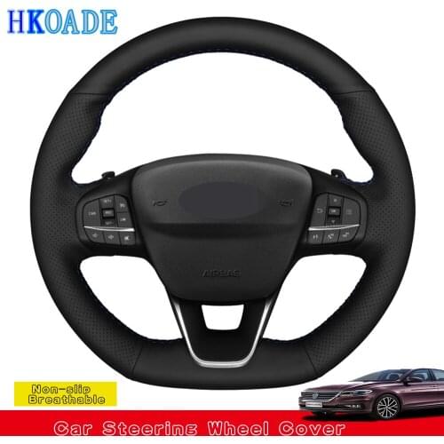 Hand-stitched Black Stylish Genuine Leather Car Steering Wheel Cover For Ford Focus ST-Line Fiesta ST Fiesta ST-Line Focus ST