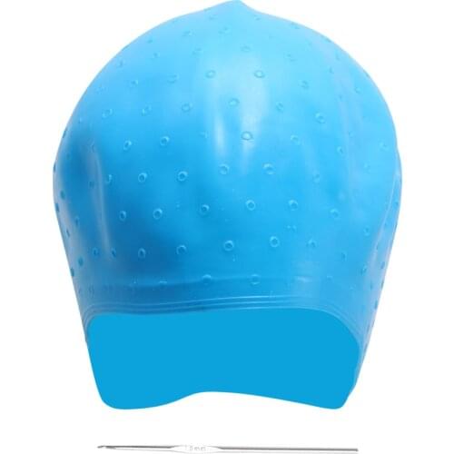 Blue Silicone Hair Highlights Cap with Needle Hair Coloring Cap Hair Dyeing Tools for Barber Shop Salon