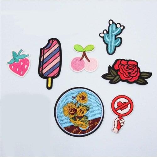 Fabric Embroidered Flower Cactus Patch Clothes Stickers Bag Sew Iron On Applique DIY Apparel Sewing Clothing Accessories BU192