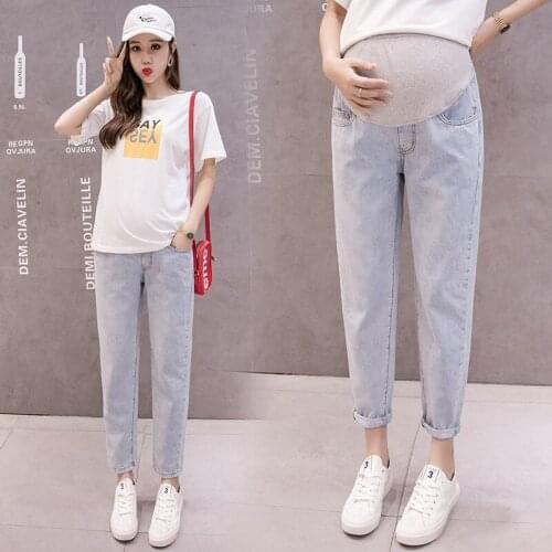 Spring Summer Fashion Denim Maternity Jeans Adjustable Belly Casual Pants for Pregnant Women Loose Pregnancy Trousers