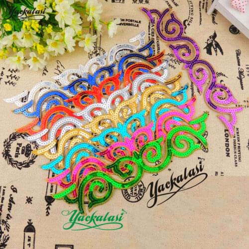 YACKALASI 20 Pieces/Lot Sequined Flower Appliqued Iron On Floral Patches Sequin Embroidered Petals 22*4.5cm