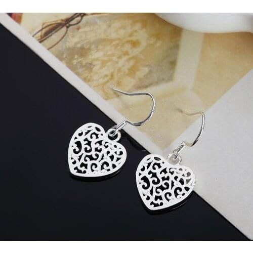 Fine fashion 925 Sterling Silver Carved elegant heart Earrings for Women new fashion party wedding Jewelry Christmas Gifts