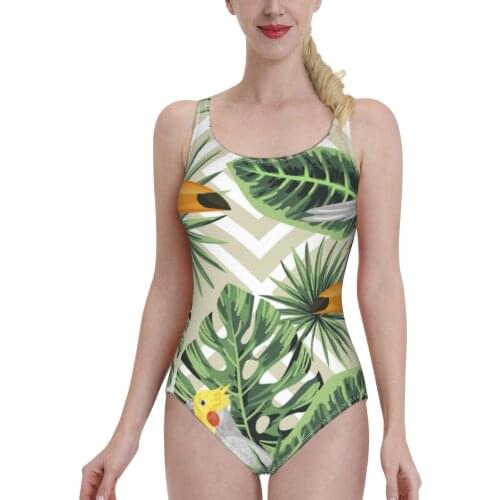 2021 Sexy One Piece Swimsuit Female Backless Bodysuit Swimwear Tropical Leaves And Birds Women Bathing Suit Swimming Beach Wear