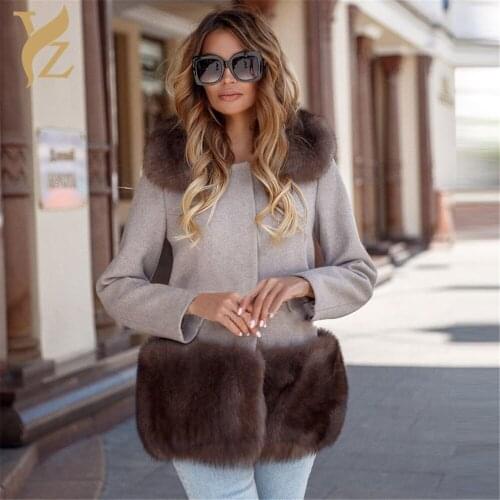 2019 New Winter Fashion Woolen Coat Women Casual Elegant Overcoat Fox Fur Patchwork Woolen Coat Cashmere Coat