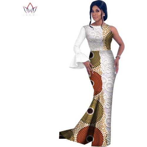 In Stock African Style Fashion African Dresses for Women Vestidos Lace pathwork Dashiki O-Neck Collar Dress for Party WY2630