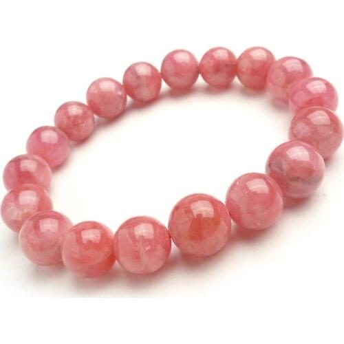 11mm Genuine Natural Rhodochrosite Gems Stone Pink Rose Loose Round Bead Fashion Women Femme Love Charm Bracelet