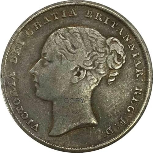 1853 United Kingdom 1 One Shilling Victoria Cupronickel Plated Silver Copy Coin