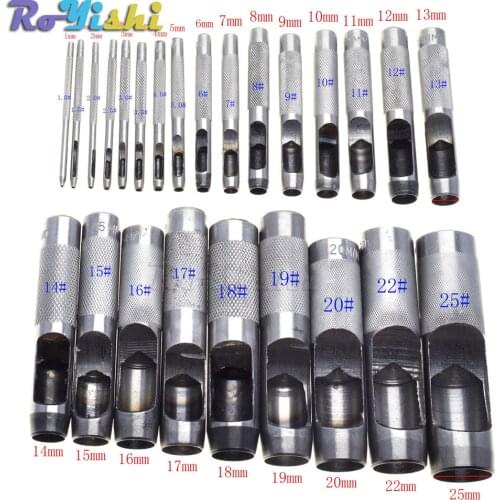 25 Size Pick Leather Tools Leather Punch Leathercraft Hole Craft Set Hollow Puncher Belt Punch 1.0mm-25mm for Clothing Canvas
