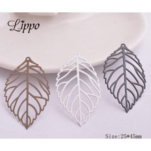 50pcs AA178 Filigree Hollow Leaf Charms Big Leaves Pendant Connectors Embellishment bijoux