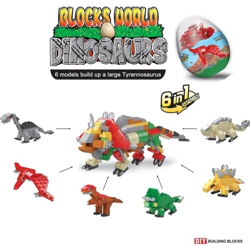 6 In 1 Dinosaur Assembly Building Blocks Surprise Egg Toy Train Insect DIY Construction Toys Educational Toys For Boys And Girls