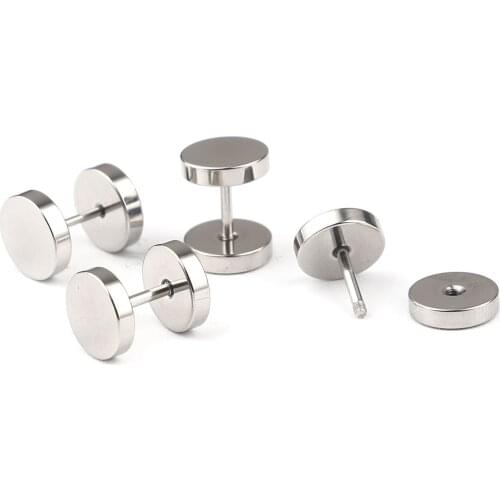 8Seasons Stainless Steel 8mm Round Double Sided Ear Post Stud Earrings Silver Color Dumbbell Punk Style Women Men Jewelry,10PCs