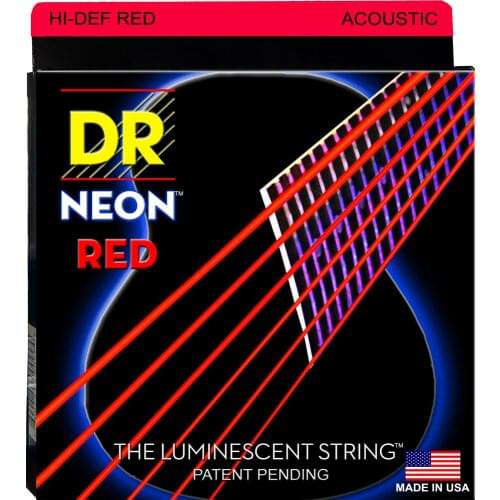 DR K3 Hi-def Neon Red Luminescent Acoustic Guitar Strings, Light 12-54