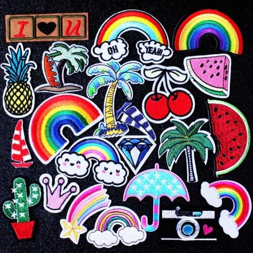 Watermelon Rainbow Patch Iron On Patches On Clothes Cartoon Camera Tree Pattern Applique Patches For Kids Clothing Diy T-Shirt