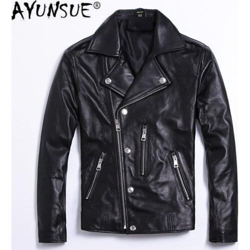 AYUNSUE 2020 Genuine Leather Jacket Men Spring Fall 100% Sheepskin Coat Men Clothes Short Motorcycle Biker Jacket 6-776 KJ4715