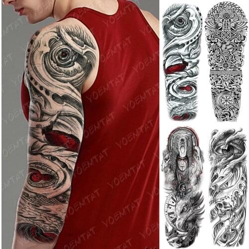 Large Arm Sleeve Tattoo Machinery Gear Skull Waterproof Temporary Tatto Sticker Sailing Body Art Full Fake Tatoo Women Men