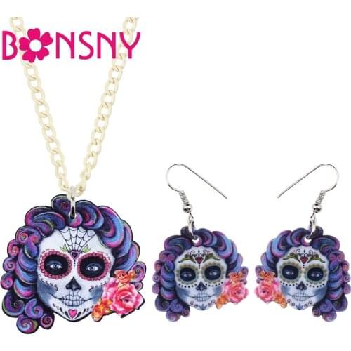 Bonsny Statement Acrylic Halloween Medusa Skull Earrings Necklace Collar Jewelry Sets For Women Girls Teens Statement Party Gift