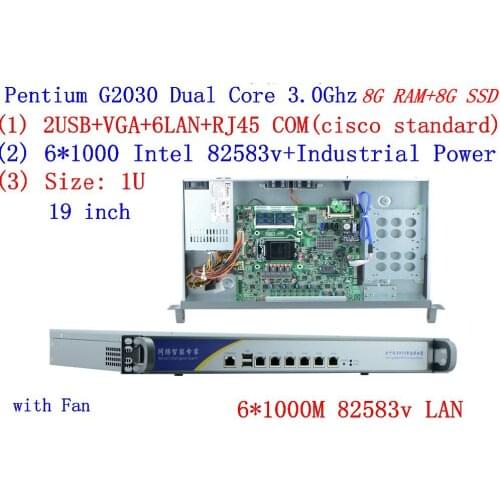 8G RAM 8G SSD Inte G2030 3.0G 1U firewall server with 6*intel 1000M 82583v Gigabit LAN support ROS RouterOS Mikrotik
