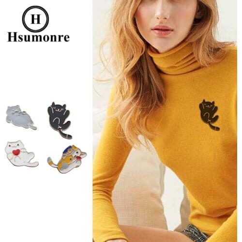 Cats Cartoon Cute Brooches White Cat Black Cat Brown Cat Grey Cat Lapel Pin Enamel Denim Shirt Pin Badge Jewelry 4pcs/set