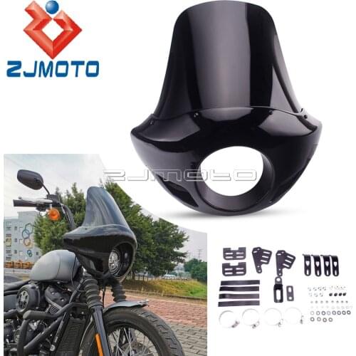 Gloss Black Motorcycle Front Head light Mask Headlight Fairing Cowl 35-49mm Forks For Harley Sportster XL FXD Dyna Cafe Racer