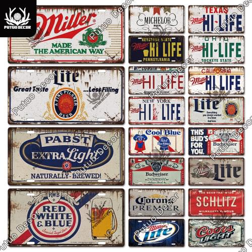 Putuo Decor Beer Tin Sign Metal Sign Vintage Licenses Plate Decor Plaque Metal Bar Pub Man Cave Home Wall Decoration