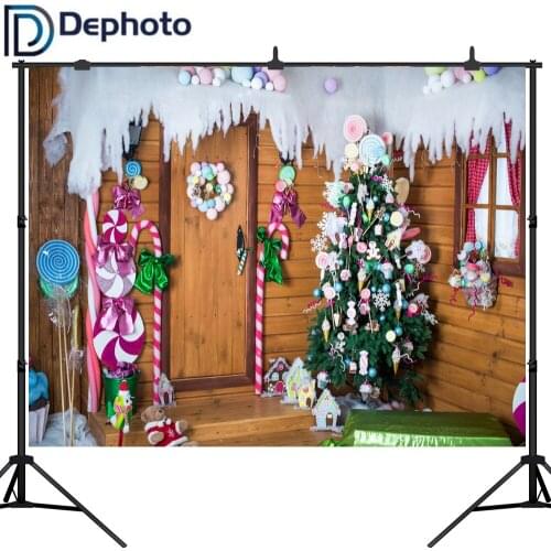 Dephoto Christmas Tree Photography Backdrop Snow Lollipop Wood Floor photo studio photobooth photocall fantasy Background