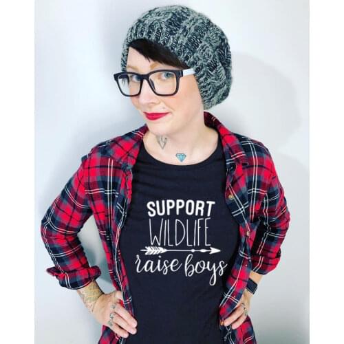 Summer Womens T Shirt Support Wildlife Raise Boys Letters Printed Women O-Neck Casual Funny T-Shirt Mom Shirt Mom Life Shirts