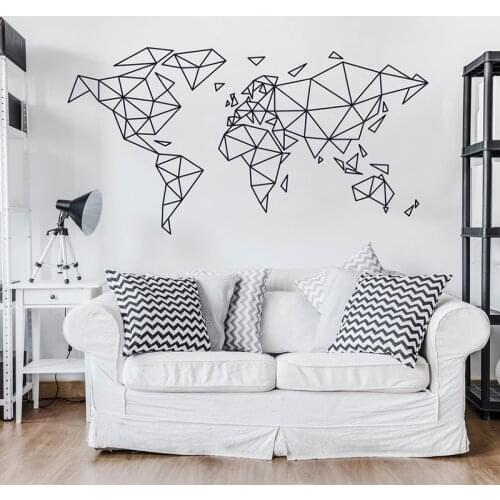 Geometric World Map Wall Decal Living Room Wall Decor Office Room Vinyl Stickers Removable Bedroom Murals Wallpaper P490