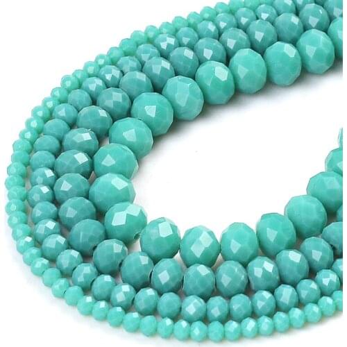 Faceted Cyan Glass Crystal Rondelle Beads Loose Spacer Beads For Jewelry Making DIY Bracelet Earrings 15'' 4/6/8/10/12/14mm