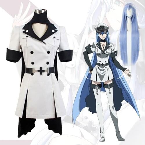 Kame Ga KILL! Esdese Esdeath Cosplay Costume Empire General Apparel Full Set Uniform Outfit Halloween Women Long Bule Hair Wig