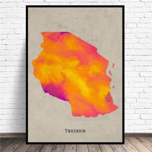 Tanzania Watercolor Map Canvas Wall Art Print Modern Poster Wall Pictures Living Room Decor