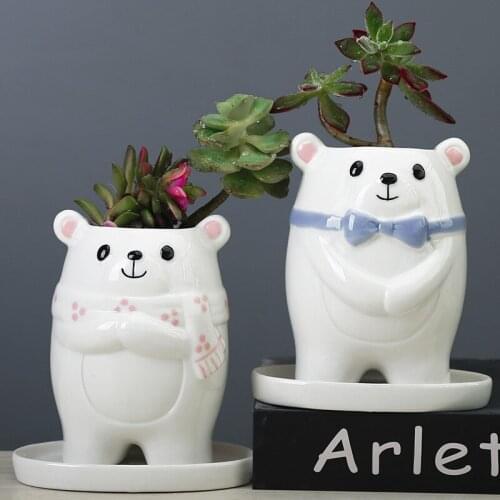 Ceramic Cute Bear Flower Pot Home Living Room Coffee Table Green Plants Succulents Flower Arrangement Flower Pot Decoration