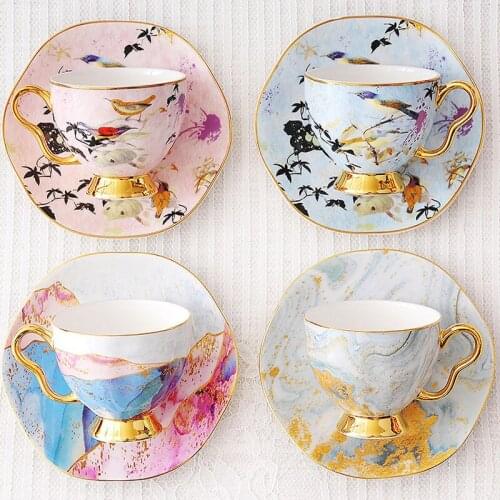 Coffee cup European style small luxury English pastoral afternoon tea set bone china red tea cup and saucer coffeeware
