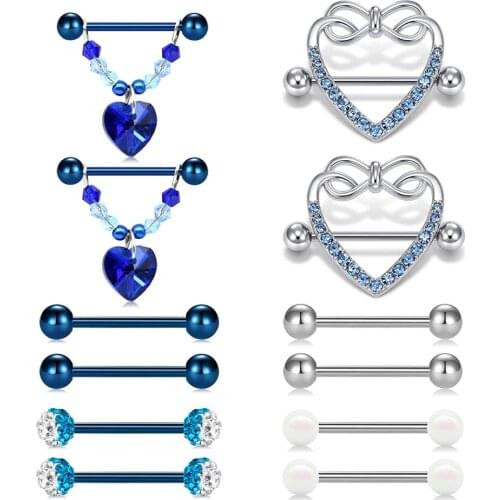 Nipple Rings for Women Nipple Shield Straight Barbells Nipplerings Body Piercing 14g Stainless Steel Rose Gold Black