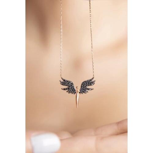 Michael Angel Model Black Cubic Zirconia 925 Sterling Silver Necklace