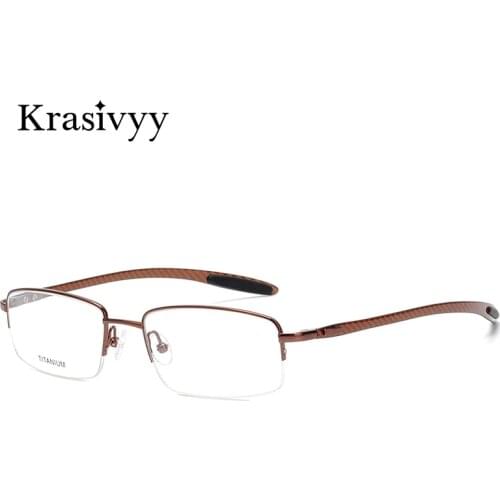 Krasivyy Half Frame Glasses Men Top Quality Carbon Fiber Square Optical Prescription Eyeglasses Women 2020 Myopia Eyewear Frame
