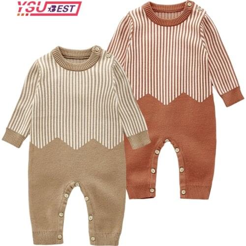 New Baby Rompers Knitted Autumn Long Sleeve Infant Boys Girls Jumpsuits Stripe Playsuits One Piece Childrens Sweaters Outfits