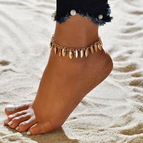YADA STOCK Gold Tassel Leaf Anklets for Women Foot Beach Barefoot Sandals Bohemian Leaf DIY Bracelet ankle Female Ankle AT200034