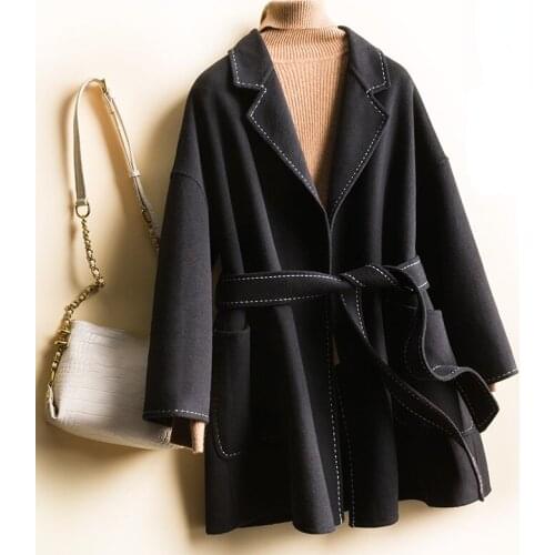Autumn Wool Coat Women Fashion Winter Short Loose Double-faced Woolen Coats Female Clothes Korean Outerwear with Belt WPY4257