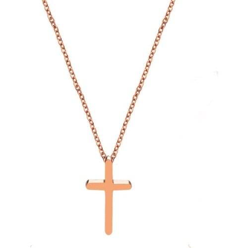 18KGP Rose Gold Color Titanium Steel Classic Cross Pendant Necklace Women Fashion 316L Stainless Jewelry Mothers DayGift(GN217)