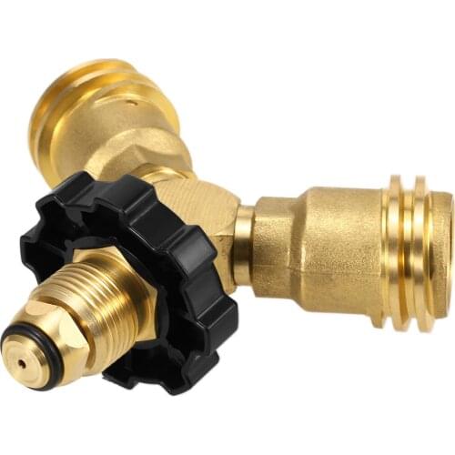 Outdoor Gas Stove Furnace Connector Adapter Propane Tank Y-Splitter Adapter Two Way LPG Adapter for Outdoor Camping Cook Stove