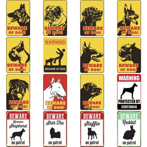 Shabby Metal Tin Signs Beware Of Dog On Patrol Plaque Farm Metal Plate Club Plaque Iron Painting Home Wall Stickers Retro Pub