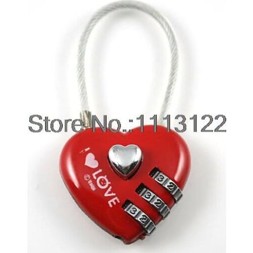 Wire Red Heart Shaped Lock Love Password Mini Lock 3 Digital Combination wire lock for Wedding Gift 1pc