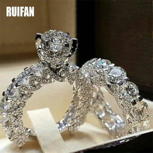 Ruifan Hot Sale Full Rhinestone Big Round Cubic Zircon Fashion Europe Wedding Rings Set for Women Engagement Ring Jewelry YRI168