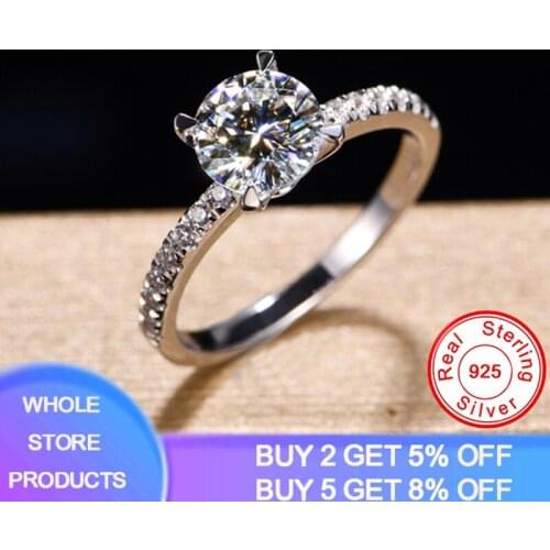 YANHUI Silver Wedding Rings For Women 1 Carat Luxury Propose Engagement Bridal Jewelry Round Stone Cubic Zirconia Ring Bijoux
