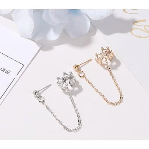 GorGor Clip Earrings Women Fashion Statement Crown U-shaped Love Heart Hollow Tassel Long Creative Valentines Day Gift 19041865