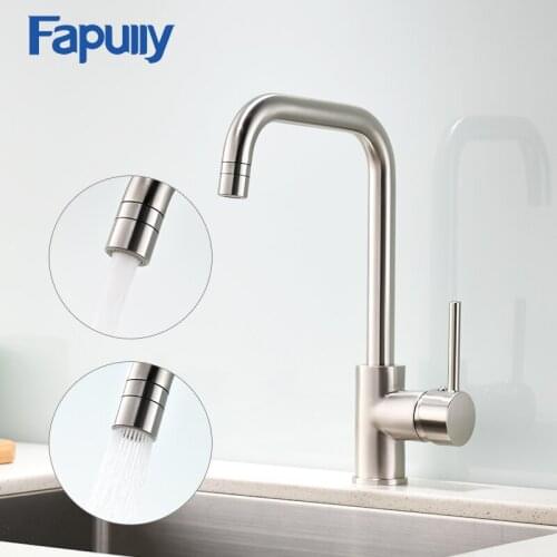 Fapully Kitchen Faucet Sink Taps Single-Handle Kitchen Sink Faucet With 360 Degree Rotation 2 Ways Spout Brushed Nickel Faucets