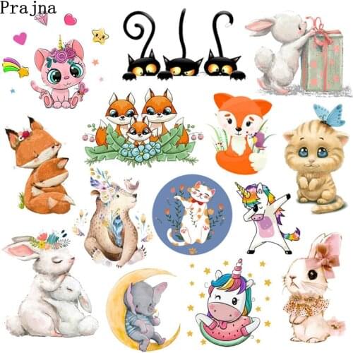 Cartoon Animal Heat Transfer Patches Rabbit Cat Iron-On Transfers For Clothing DIY Thermal Sticker For Kids Clothes Applique