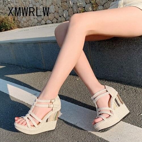 XMWRLW 2020 Summer Super High Heels Sandals For Women Shoes Fashion Hemp Comfortable Women Summer Sandals Female Wedges Shoes