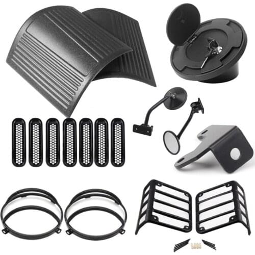 For JEEP WRANGLER JK 2007-2017 ACCESSORIES TAILLIGHT GUARD / BRACKET / FRONT GRILLE / TANK COVER/ REARVIEW MIRROR / HOOD COVER