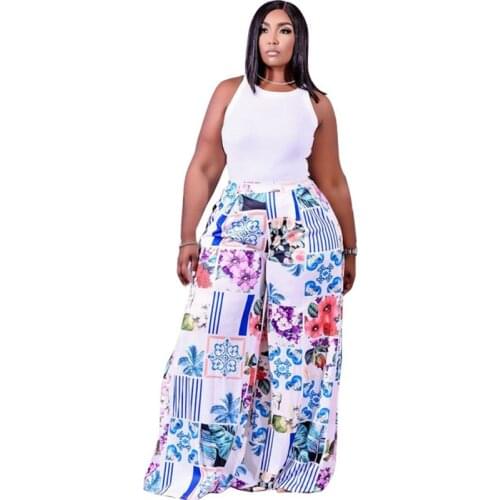 Floral Print Casual Loose Palazzo Pants Women High Waisted Wide Leg Pant Harajuku Y2K Culottes Pants Ladies Trousers with Pocket